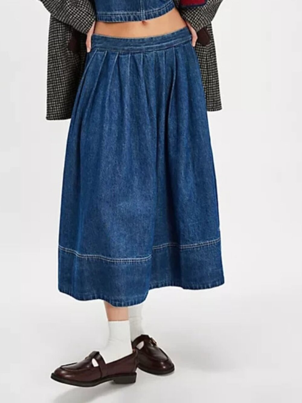 Free People Westley Denim Skirt Mid-rise Pull On Deep Sea Wash M
